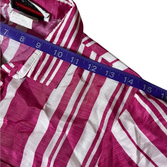 Vintage 80s Pink & White Striped Short Sleeve Button-Up Beachy Retro Blouse - Picture 6 of 9